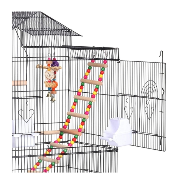 Large Parakeet Bird Cage With Vibrant Colors, 1 Ladder, and 2 Hanging Toys - Picture 5 of 16